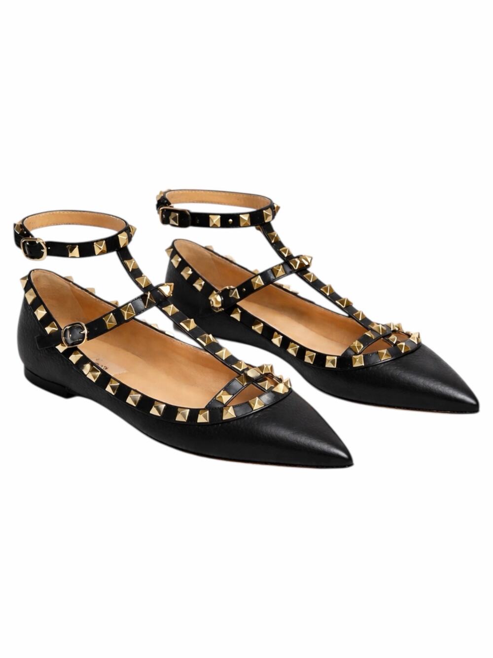 Valentino Garavani Rockstud Caged Leather Ballet Flats Black Size 38